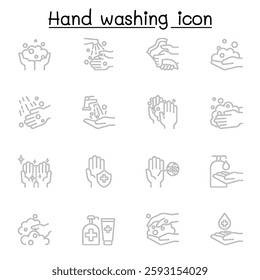 Hand washing icon set in thin line style