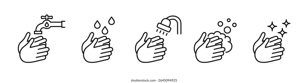 Handwäsche-Symbolsatz. Vektorlinienstil.