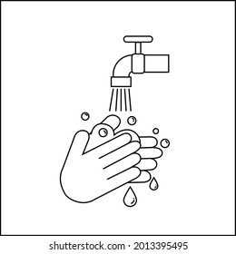 hand washing icon with soap and running water. efforts to prevent or protect themselves from contracting the corona virus. icon that is still related to covid 19