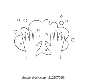 Hand washing icon. Two hands with water. Hand drawn outline vector illustration.