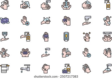 Hand washing icons collection is a vector illustration with editable stroke.