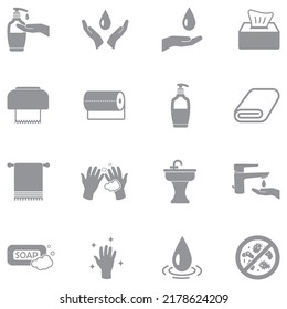 Hand Washing Icons. Gray Flat Design. Vector Illustration.