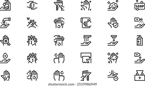Iconos de lavado de manos Colección de iconos vectoriales de alta calidad con trazo editable. Ideal para Profesional y Proyectos Creativos.