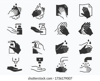 Hand washing icons set. Vector illustration on a white background.