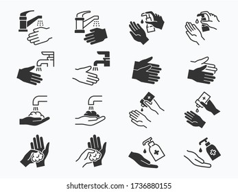 Iconos de lavado de manos. Ilustración vectorial en un fondo blanco.