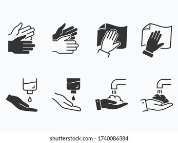 Hand washing icons set. Vector illustration on a white background.