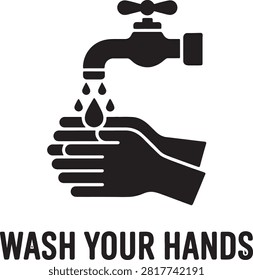 Hand Washing Illustration Featuring Water Drops From Faucet Graphic Design