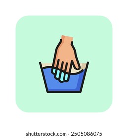 Hand washing line icon. Basin, cleaning, softener. Housekeeping concept. Vector illustration can be used for topics like laundry, housework, detergent