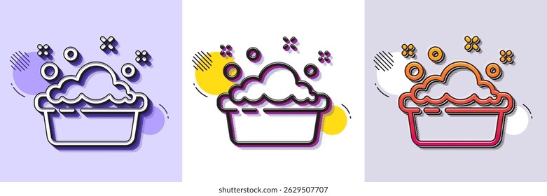 Hand washing line icon. Halftone dotted pattern. Gradient icon with grain shadow. Laundry service sign. Clothing cleaner symbol. Line hand washing icon. Various designs. Vector
