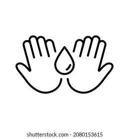 Hand Washing Line Icon. Hygiene Cleaning of Hands Linear Pictogram. Water Prop with Palms Outline Icon. Antibacterial Sanitize. Editable Stroke. Isolated Vector Illustration.