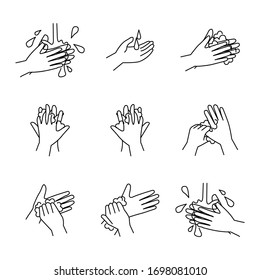 Hand washing line icon set. icons as wash, cleaning, soap and more.