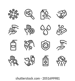 Hand washing line icons. Set of outline symbols, simple graphic elements, modern linear style black pictograms collection. Washing hands, hygiene, handwashing concepts. Vector line icons set