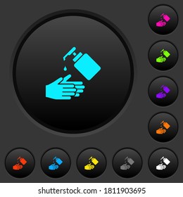 Hand washing with liquid soap dark push buttons with vivid color icons on dark grey background