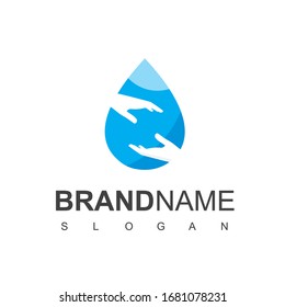 Hand Washing Logo Design Template, With Hand And Drop Water Symbol.