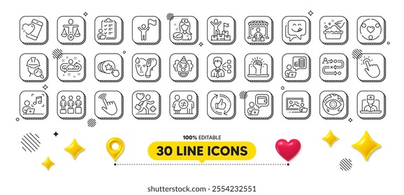 Hand washing, Market buyer and Cyber attack line icons pack. 3d design elements. Electronic thermometer, Third party, Telemedicine web icon. Cursor, Discrimination, Equity pictogram. Vector