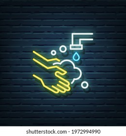 Hand Washing Neon Sign Vector Elements