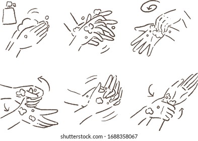 Hand washing pattern hand drawn vector set