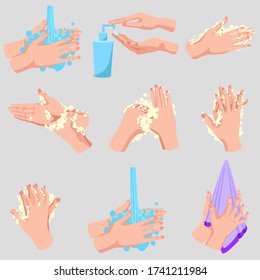 hand washing proper step by step infographics vector illustration