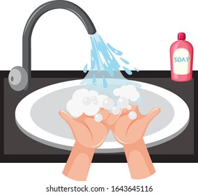 Hand washing in the sink with soap illustration