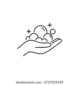 Hand washing with soap bubbles line icon black and white hygiene symbol for child care and kids safety