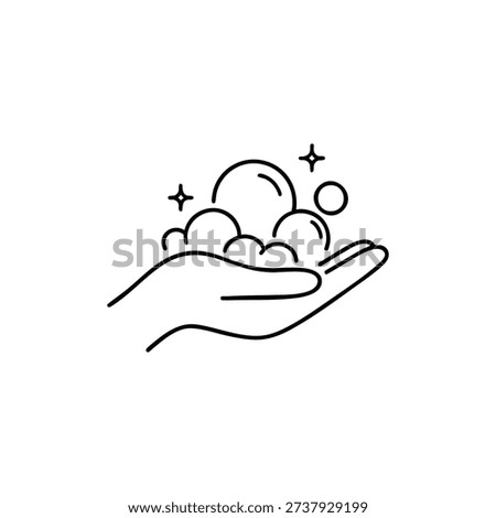 Hand washing with soap bubbles line icon black and white hygiene symbol for child care and kids safety
