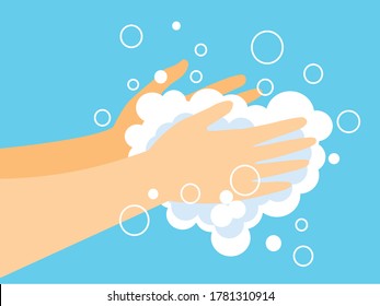 Hand washing with soap and bubbles, prevent virus concept, vector illustration 