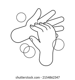 hand washing with soap bubbles, hand wash outline, hand wash cartoon art line cute for coloring worksheet