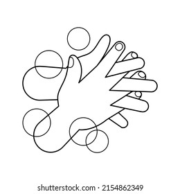 lavado de manos con burbujas de jabón, contorno de lavado de manos, línea de arte de dibujos animados de lavado de manos lindo para la hoja de cálculo de color