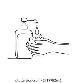 El lavado de manos con dispensador de jabón es una ilustración lineal de la higiene