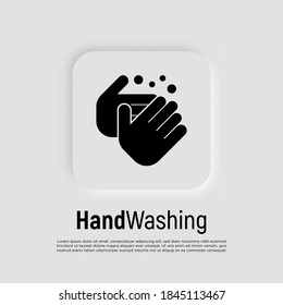 Lavado de manos con un icono plano de jabón. Ilustración vectorial de desinfección e higiene para la salud.
