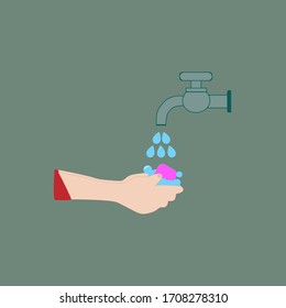 Lavado de manos con jabón, higiene, ilustración vectorial
