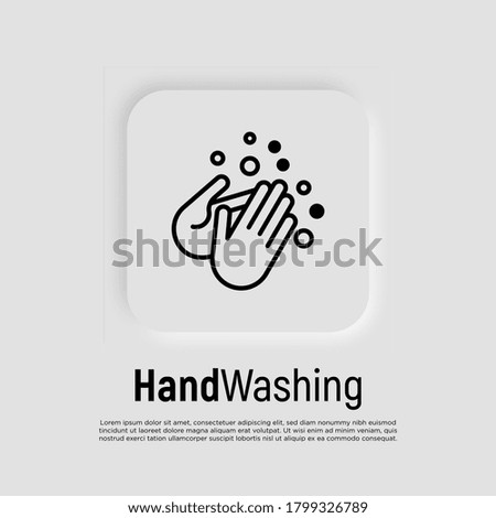 Hand washing with soap thin line icon. Vector illustration of disinfection and hygiene for health.