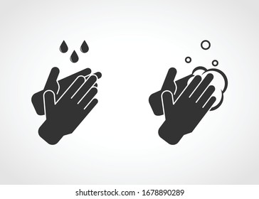 Hand washing with soap, hand wash, sanitation, sterilization method. Vector illustration icon 