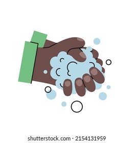 Hand washing with soapsuds and bubbles cartoon style colorful vector illustration.