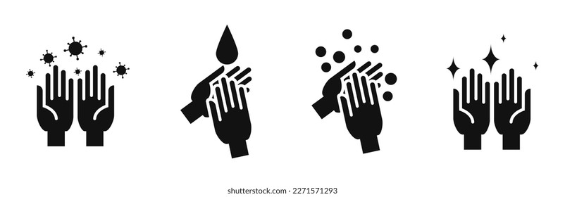 Hand washing steps icon. Washing hands step icon. Hand hygiene steps. Step by step hand washing icon. Clean hands steps. Hand washing instructions