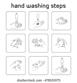 Hand Washing Steps. Vector Illustration. 