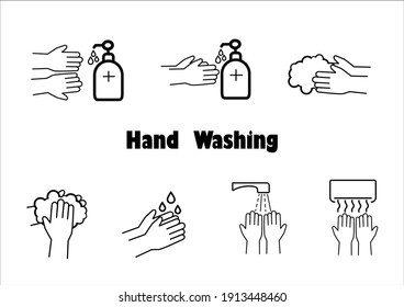 Hand Washing Thin Line Icon Set,vector Illustration