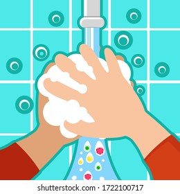 Hand washing under the tap. Protection against bacteria