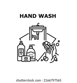 Concepto de icono del vector de lavado manual. Lavado De Mano Con Jabón Y Líquido Sanitario Desinfectante, Procedimiento De Protección De Bienestar Para La Salud Segura De La Infección Y Bacteria Ilustración Negra