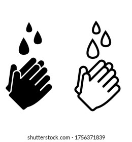 Icono del vector de lavado de manos. Señal de las manos con gotas de agua. Prevención contra el símbolo de virus. Concepto de higiene.