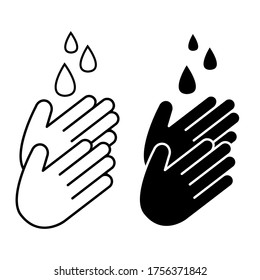 Hand washing vector icon. Hands with water drops sign. Prevention against viruses symbol. Concept of hygiene.