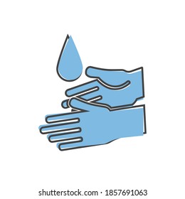 Händewaschen, Vektorsymbol. Hygiene-Symbol-Cartoon-Stil auf weißem, isoliertem Hintergrund.
