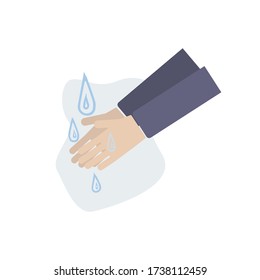 Lavado de manos. Imagen vectorial de lavar las manos de dos hombres en agua con gotas de agua. Normas de higiene manual