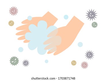 Hand washing vector illustration. Virus Infection prevention. Coronavirus, influenza, cold.