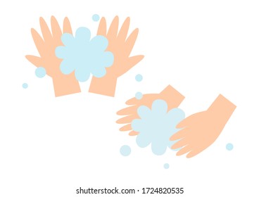 Ilustración vectorial de lavado de manos. Prevención de infecciones por virus. Coronavirus, gripe, frío.