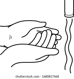 Hand washing. Vector outline icon.