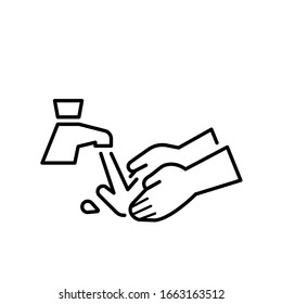 Hand washing with water tap to cleaning dirtiness vector icon