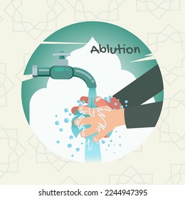 Hand washing with water that is falling out of the tap, ablution concept