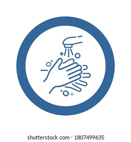 Hand washingwith water line icon. washing hands sign, toilet, clean