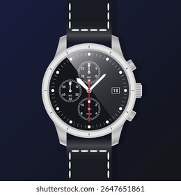 Hand watch classic for men vector silver dark blue band